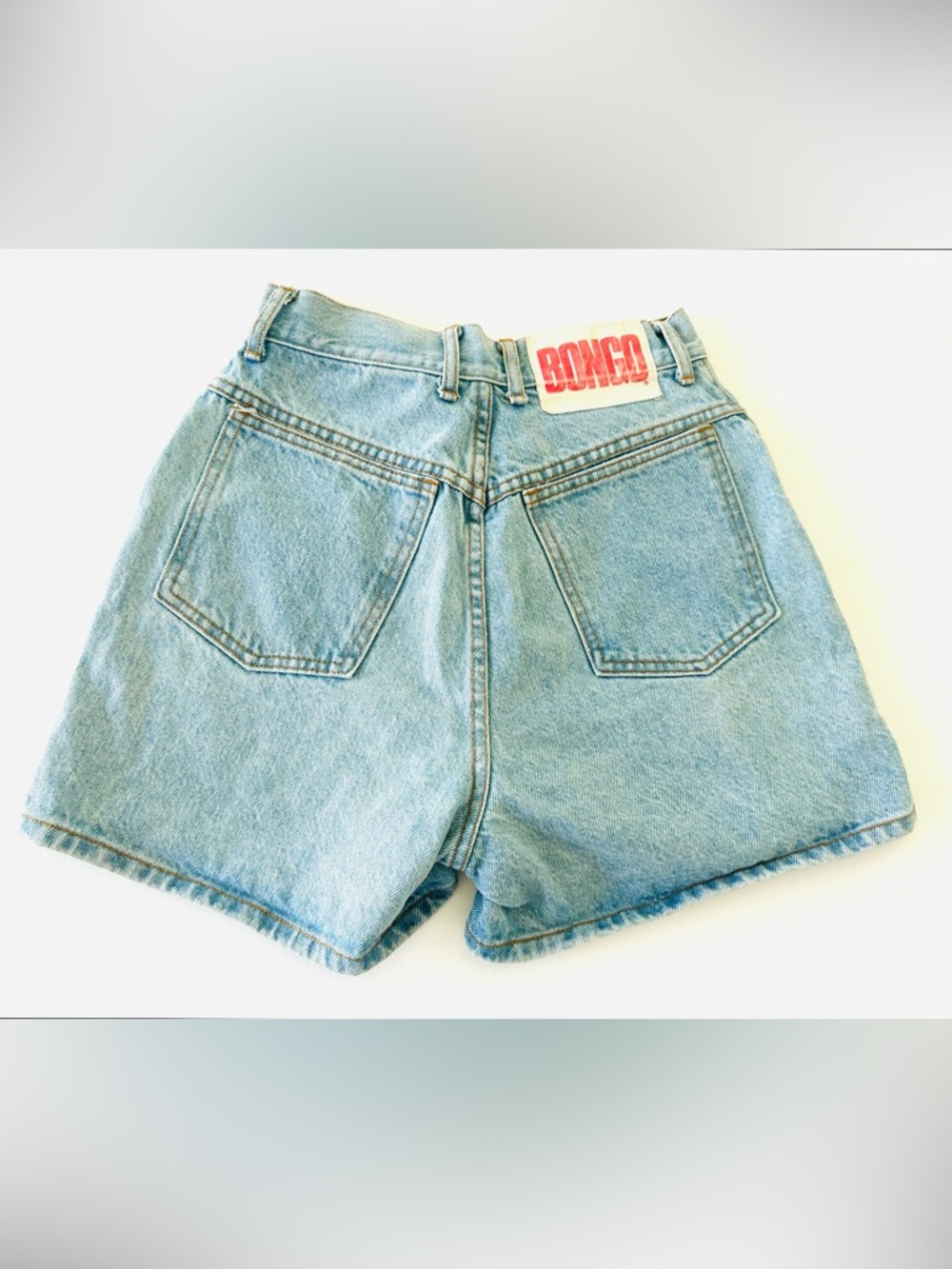 Vintage 90s BONGO Light Wash Denim Shorts with Red Logo Tag